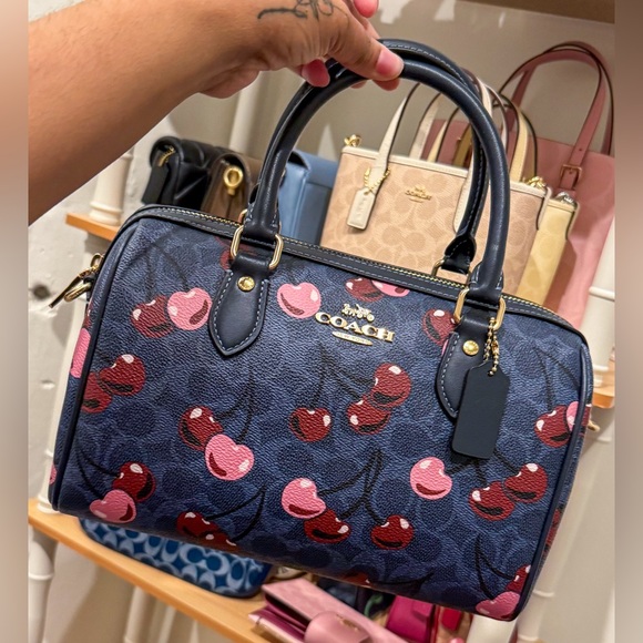 Coach Handbags - Coach Rowan Satchel Bag Crossbody Signature Canvas Cherry Print Denim